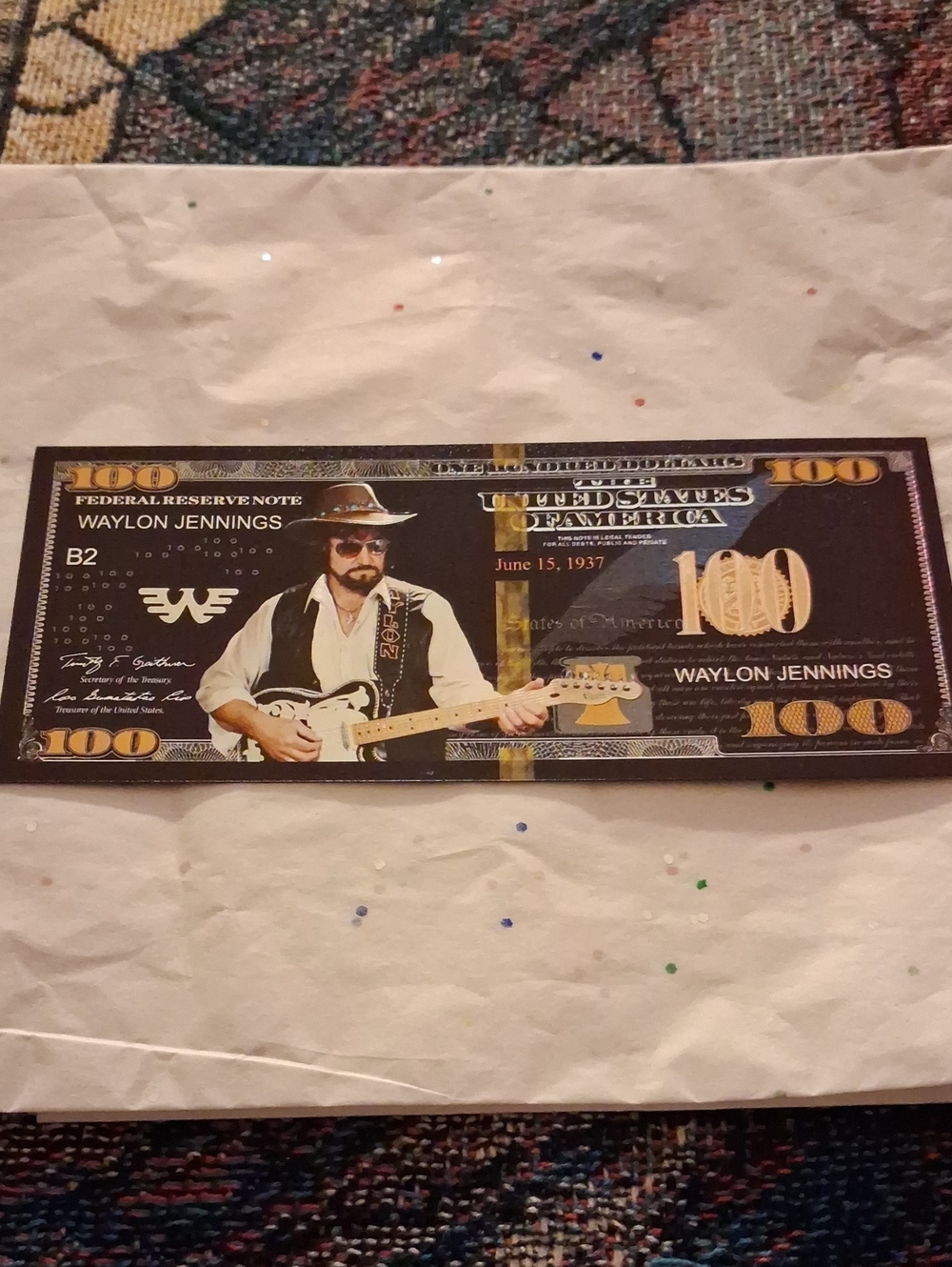 Waylon Jennings Novelty Collectible Bill - Black and Gold